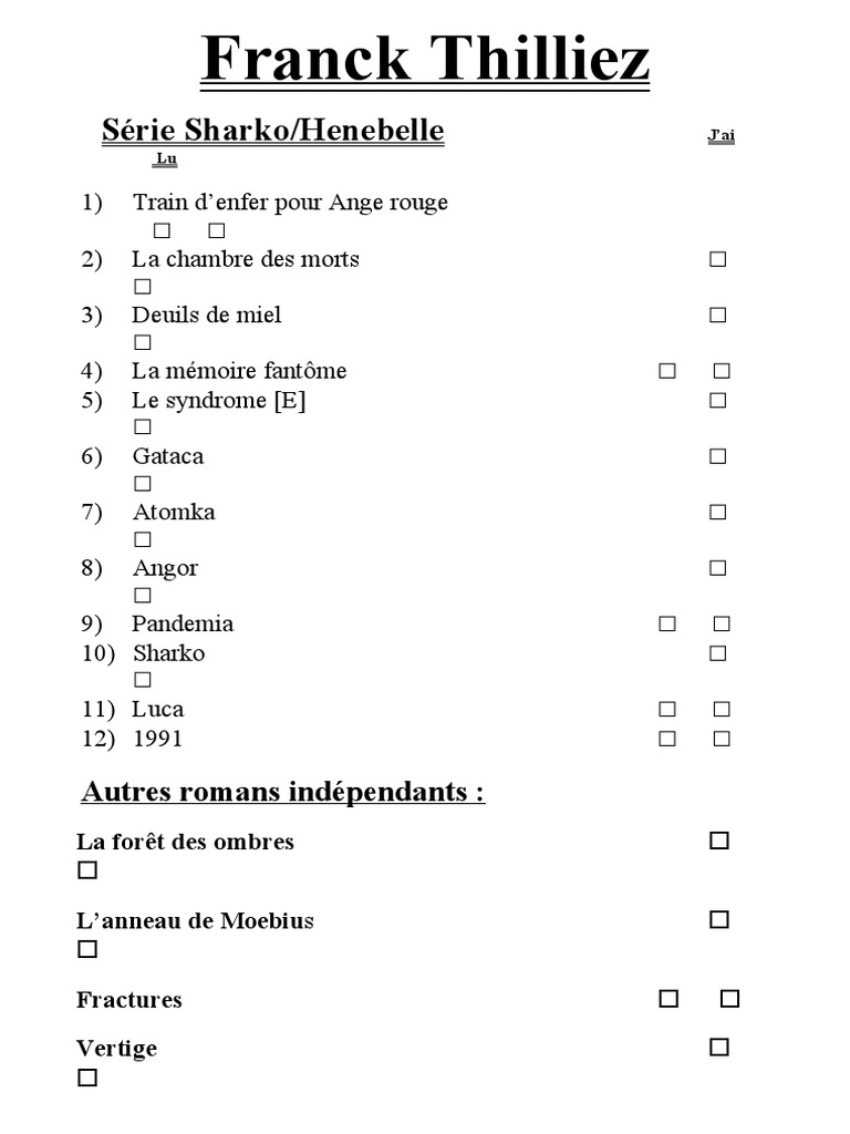 Train D Enfer Pour Ange Rouge Pdf Thilliez ordre de lecture | PDF
