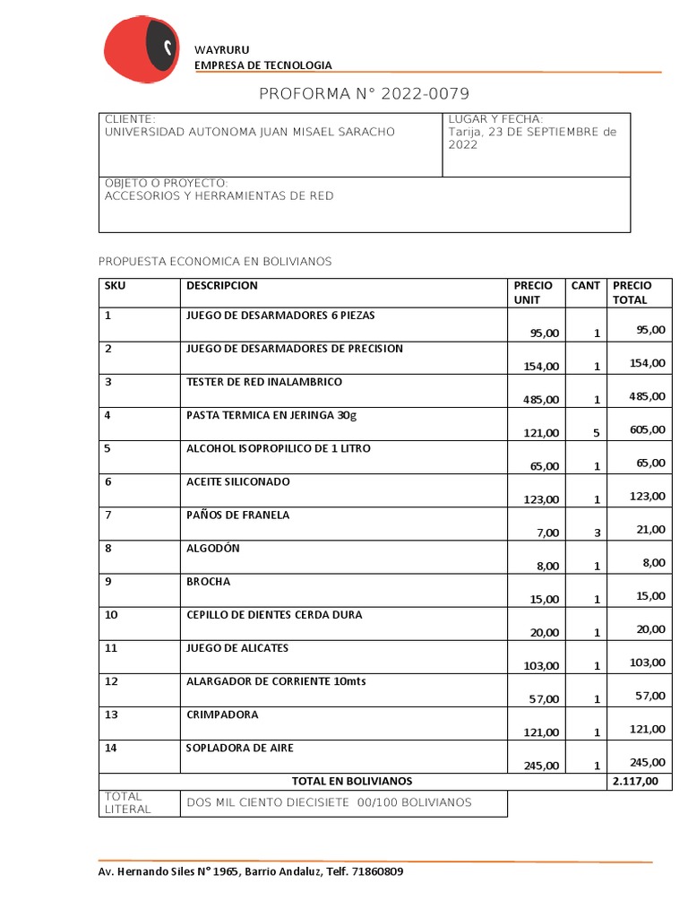 Proforma Nro 79 Wayruru Facultado Odontologia | PDF