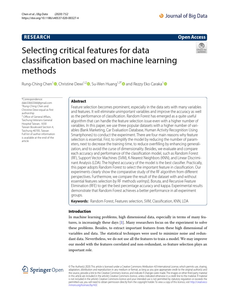 Selecting Critical Features For Data Classification Based On Machine ...