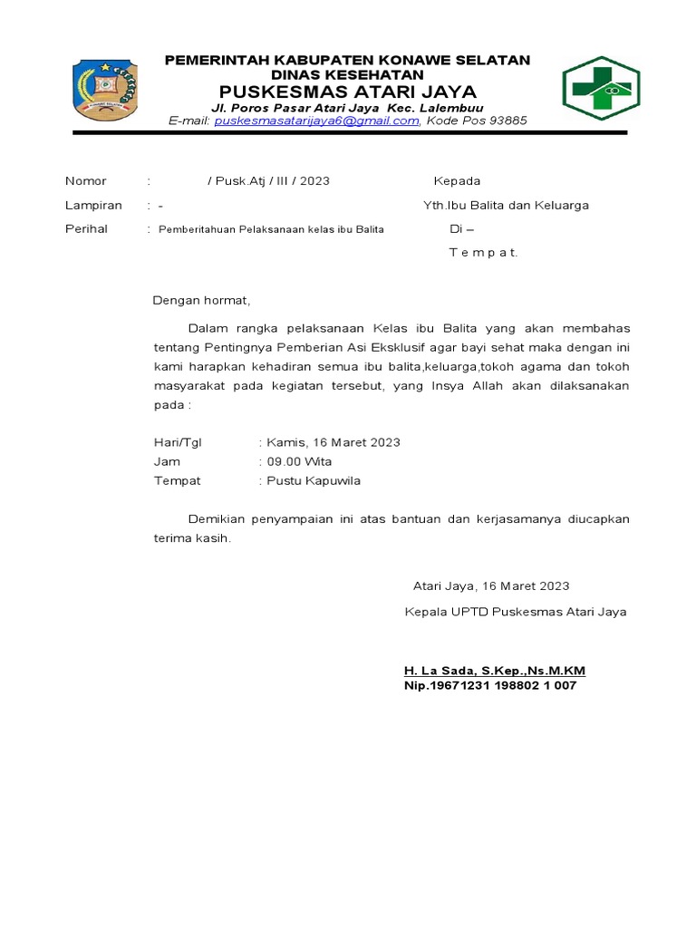 Surat Undangan Kelas Ibu Balita | PDF