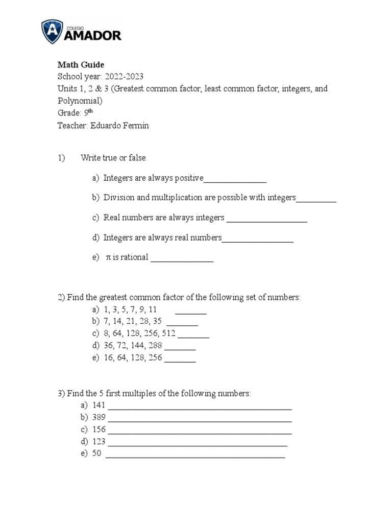 Math Guide | PDF | Factorization | Variable (Mathematics)