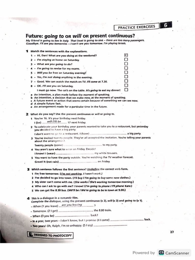 PRACTICE Exercises MA Future: Going To or Will or Present Continuous? | PDF