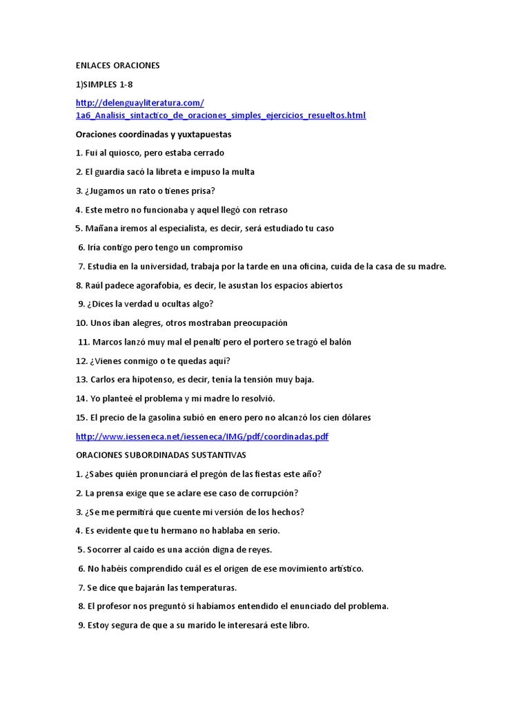 Análisis de oraciones coordinadas | PDF | Artes del Lenguaje y Comunicación