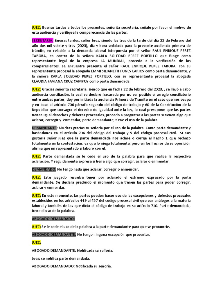 Guión Primera Audiencia de Tramite | PDF | Justicia | Crimen y violencia
