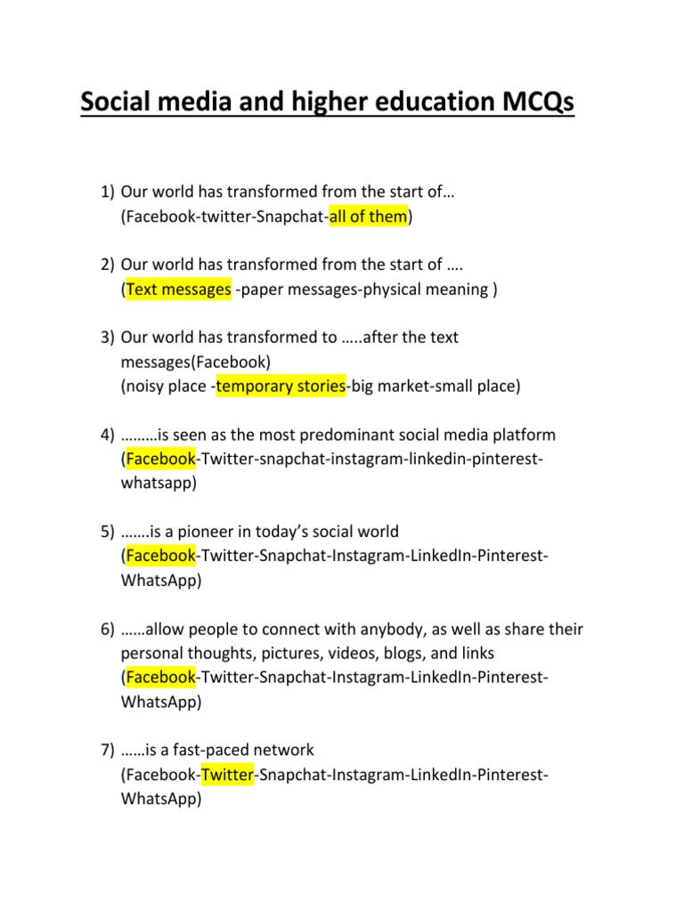 Social Media Answers PDF Popular Culture & Media Studies Social Media