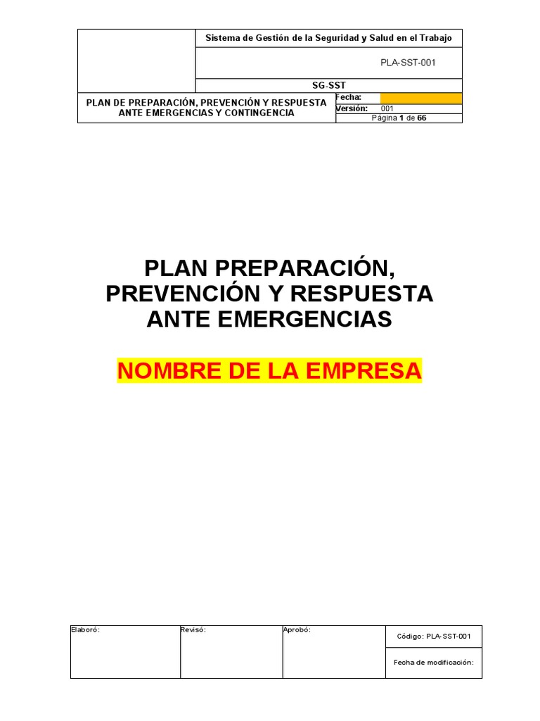 Plan de Preparacion Prevencion y Respuesta Ante Emergencias | PDF ...