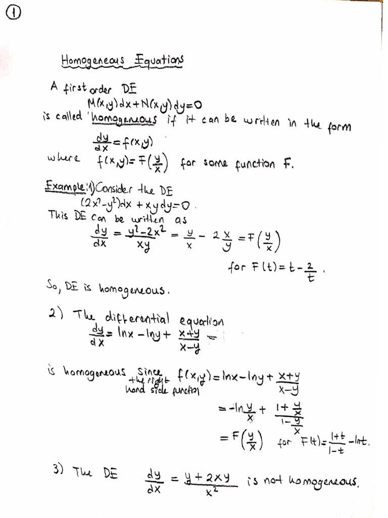 Homogeneous Equations PDF