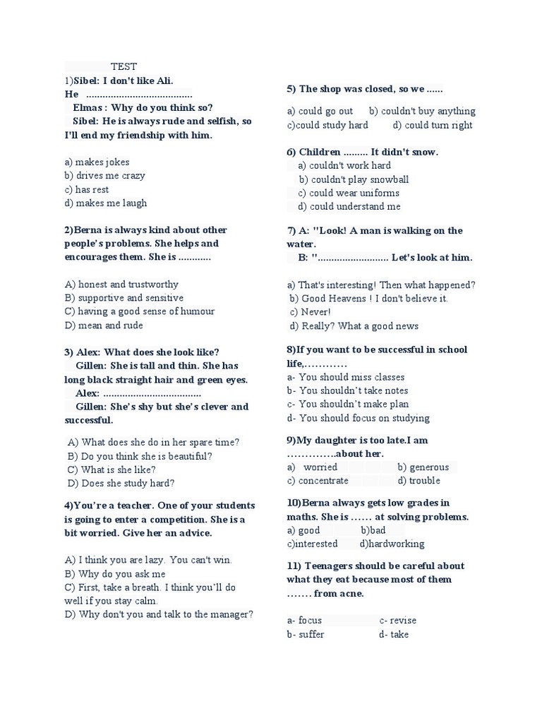 Test Questions for Language Skills | PDF | Language Arts & Discipline ...