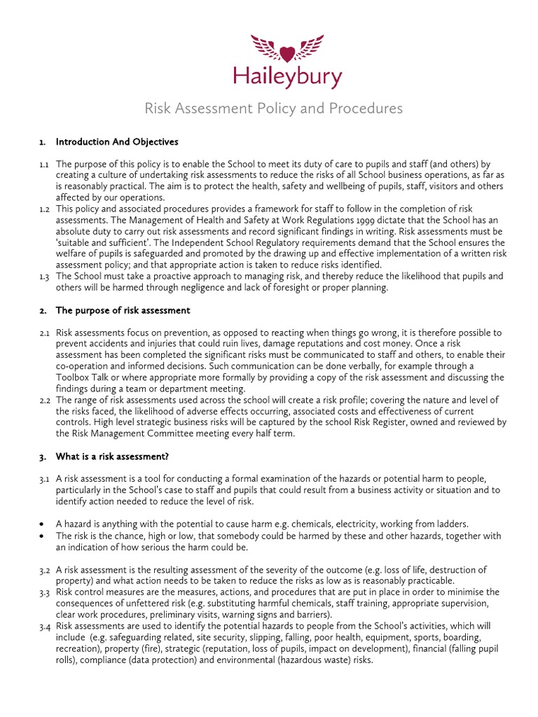 Risk Assessment Policy Examples – ODJLN