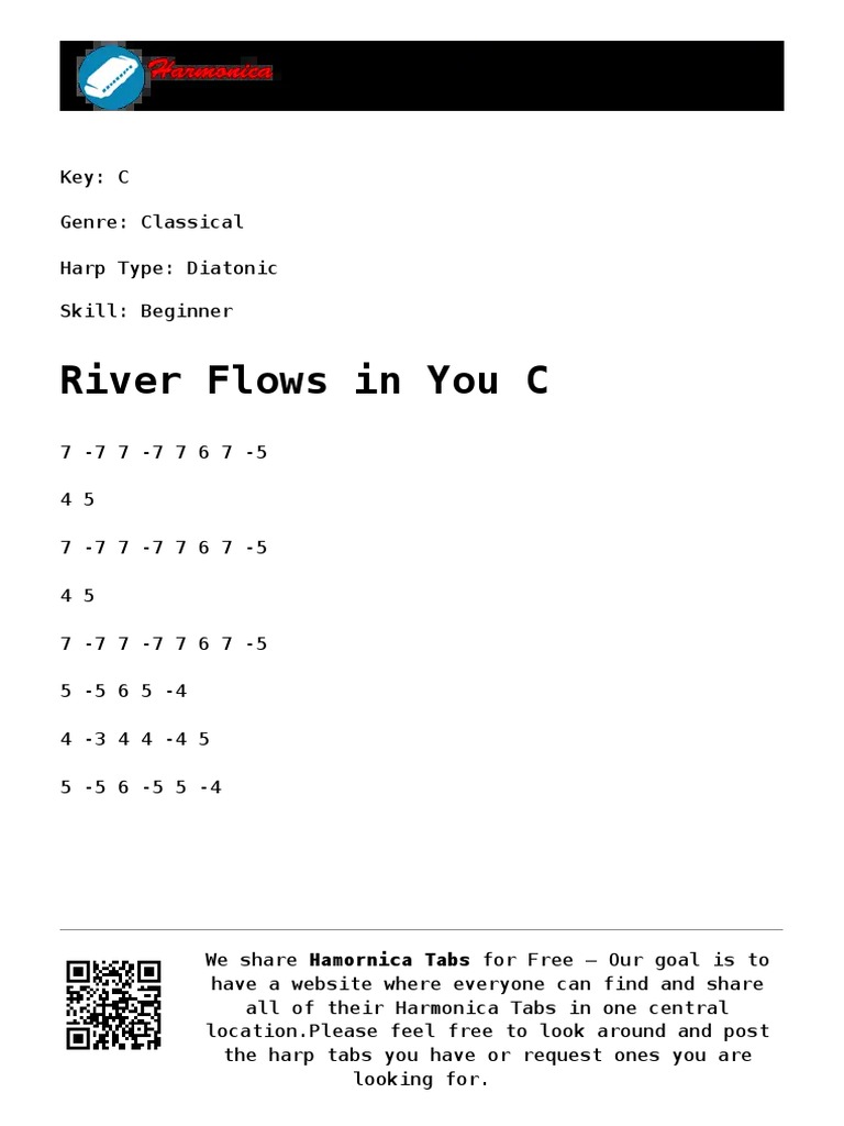 C Harmonica Tabs for River Flows in You | PDF | Art | Foreign Language ...