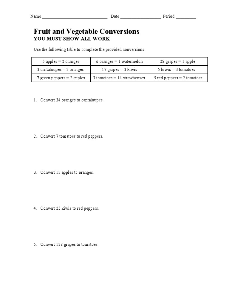 Fruit and Vegetable Conversion Guide | PDF | Fruit | Bell Pepper