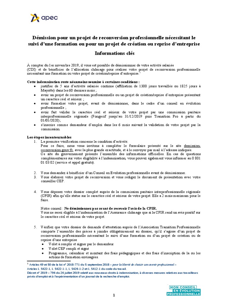 Démission pour reconversion professionnelle | PDF | Business | Économie