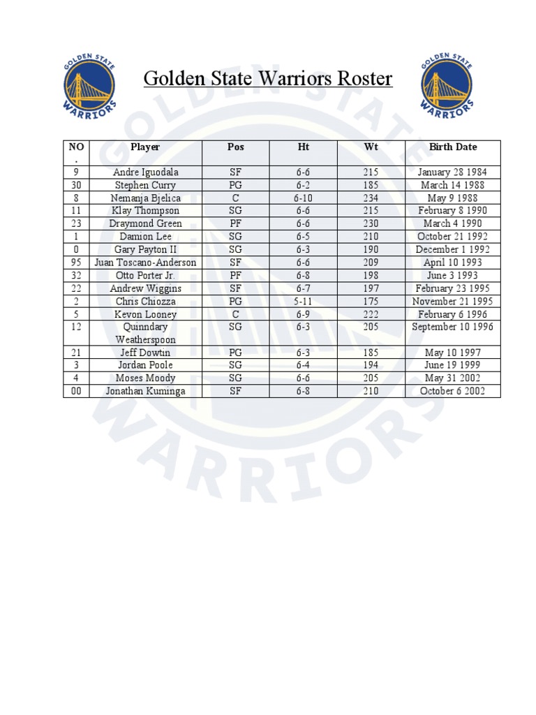 Warriors 2023 Roster Overview PDF