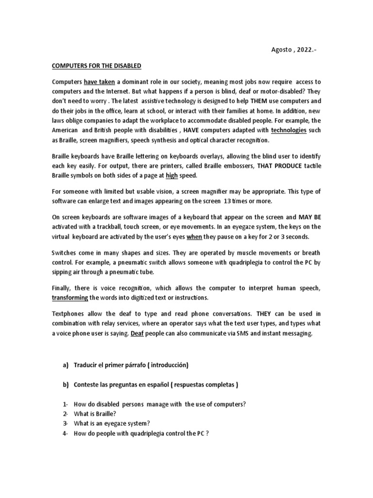 Agosto FOR THE DISABLED PDF Computer Keyboard Equipment
