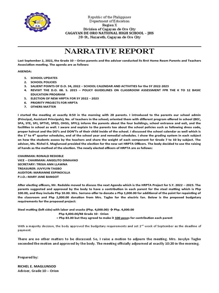 HRPTA Meeting Narrative Report | PDF