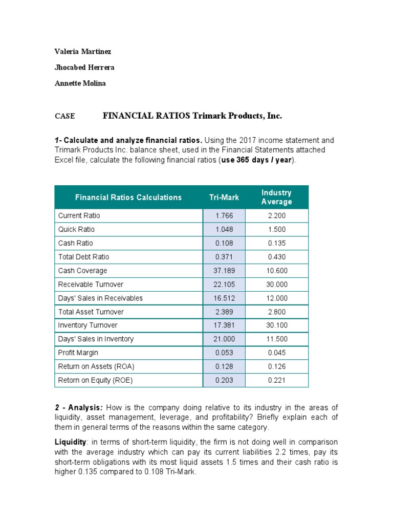 Financial Ratio Analysis and DuPont Analysis of Trimark Products PDF Return On Equity