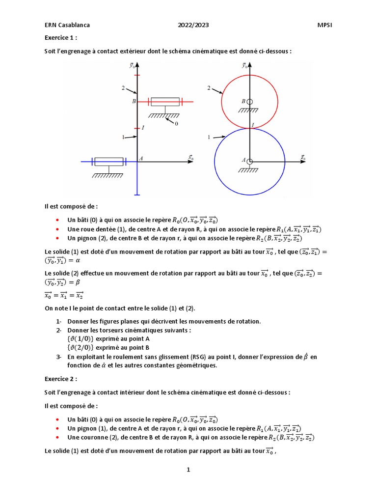 Roulement sans glissement exercices corrigés PDF Mouvement de — free download