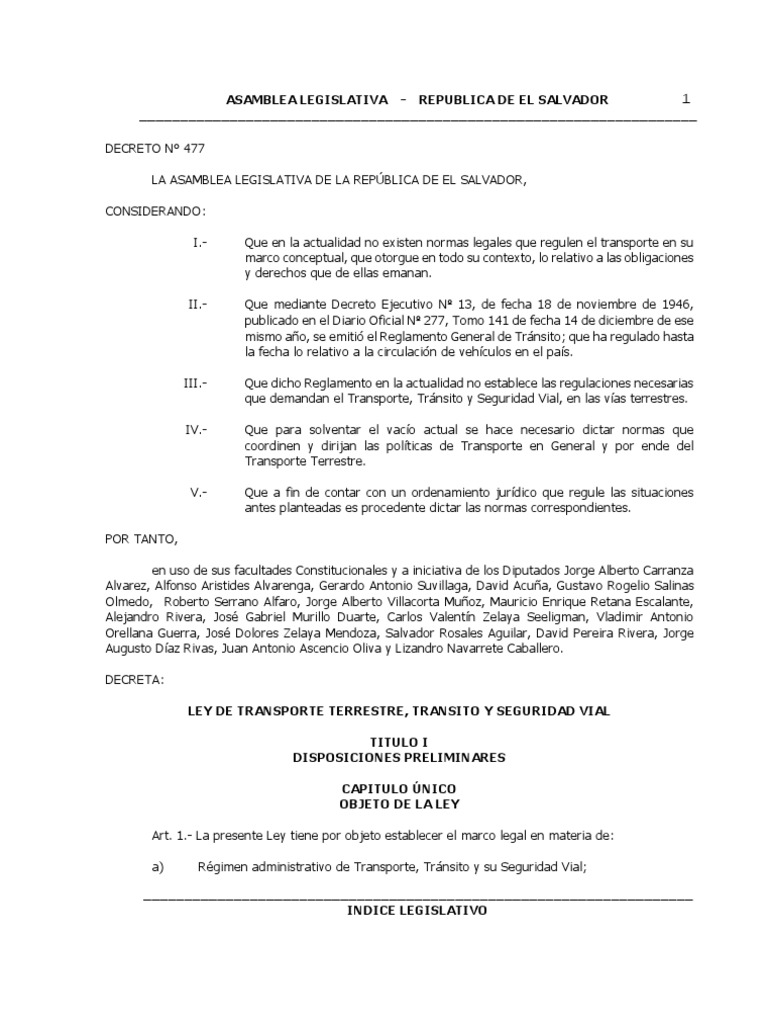 Csg ext 037 decreto no 477 ley de transporte terrestre transito y