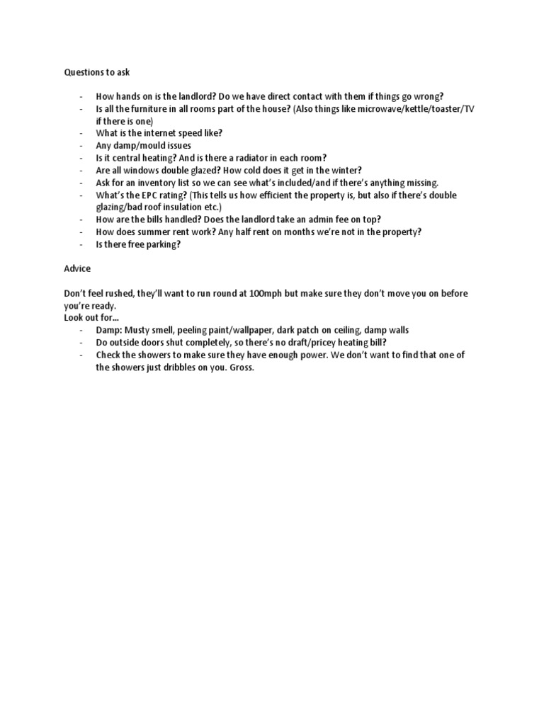 Questions To Ask When Viewing A House (Renters) PDF