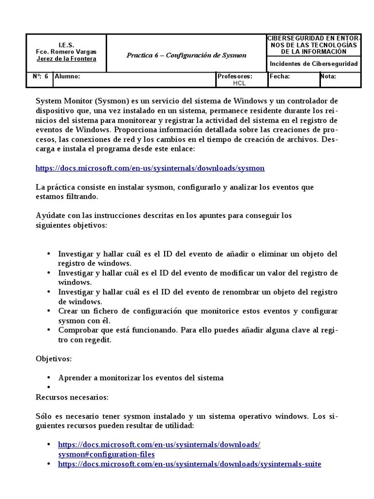 Practica 6 - Sysmon PDF | PDF