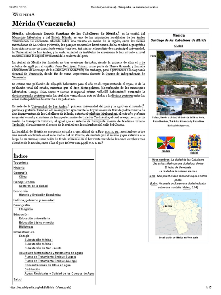 Mérida (Venezuela) - Wikipedia, La Enciclopedia Libre | PDF | Venezuela