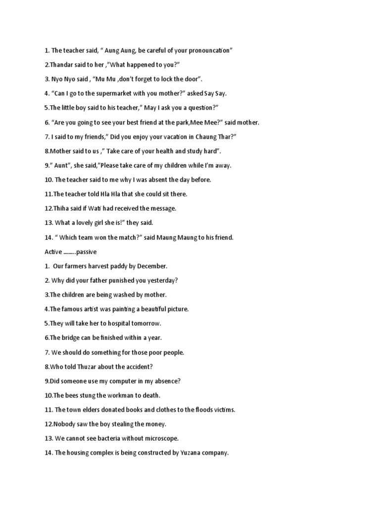 Direct and Reported Speech Examples | PDF | Home & Garden | Self ...