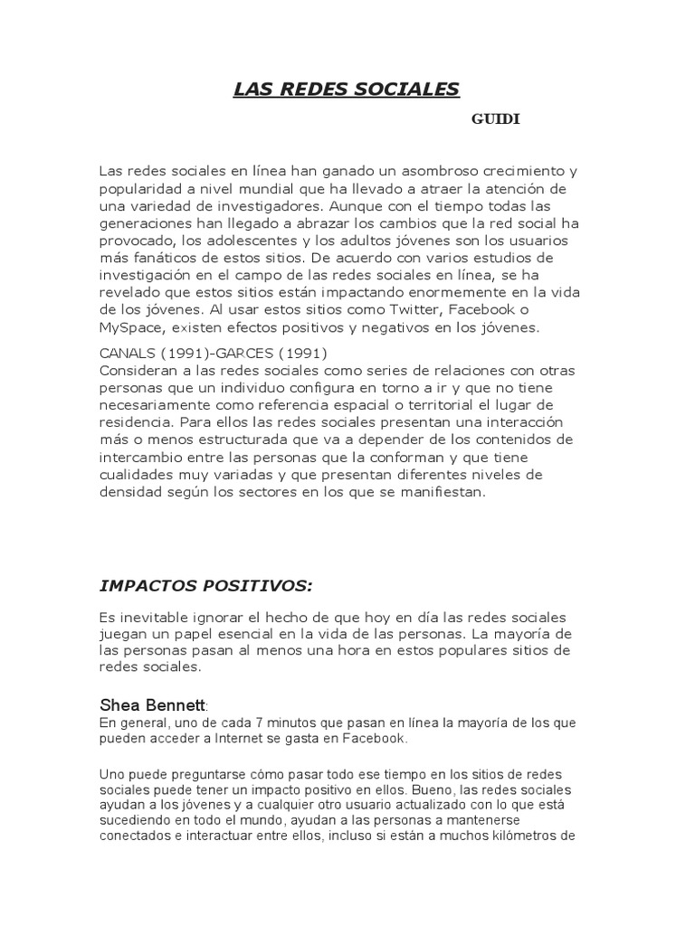 Impacto de las Redes Sociales en Jóvenes | PDF | Servicio de redes ...