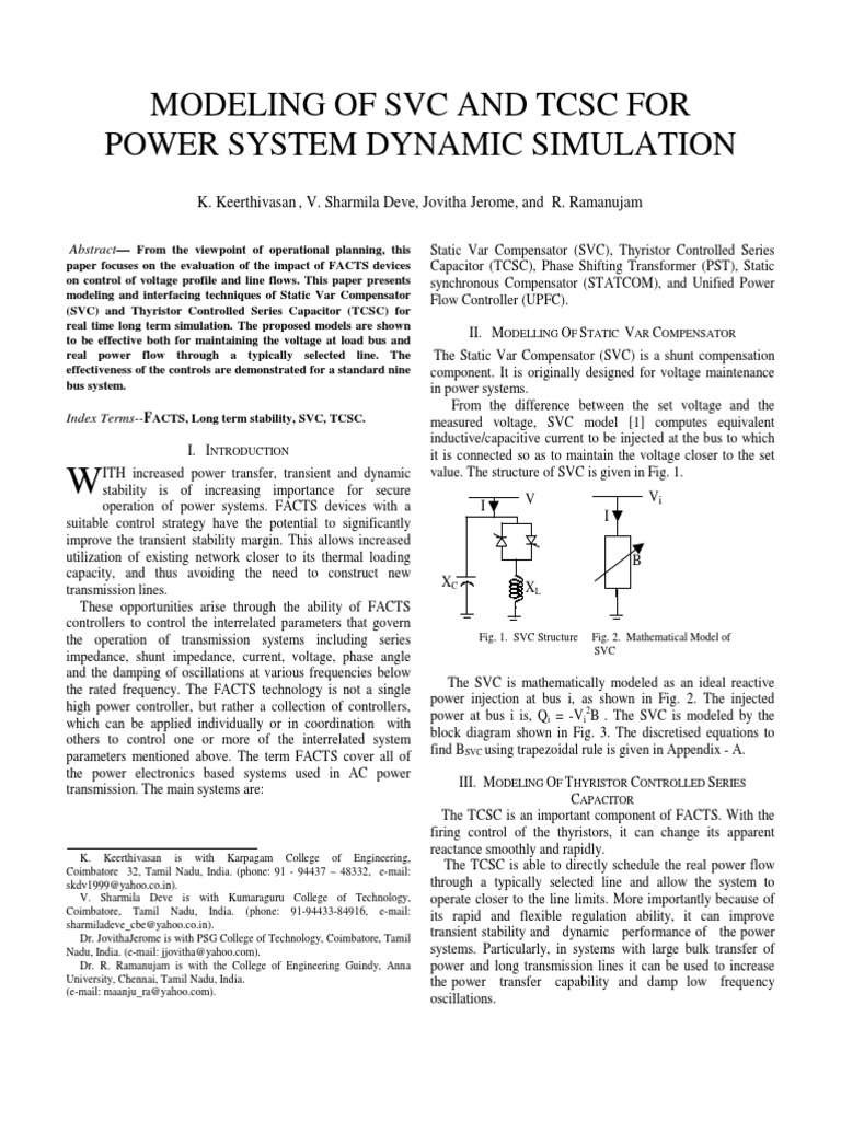 Modeling static var compensators and thyristor controlled series