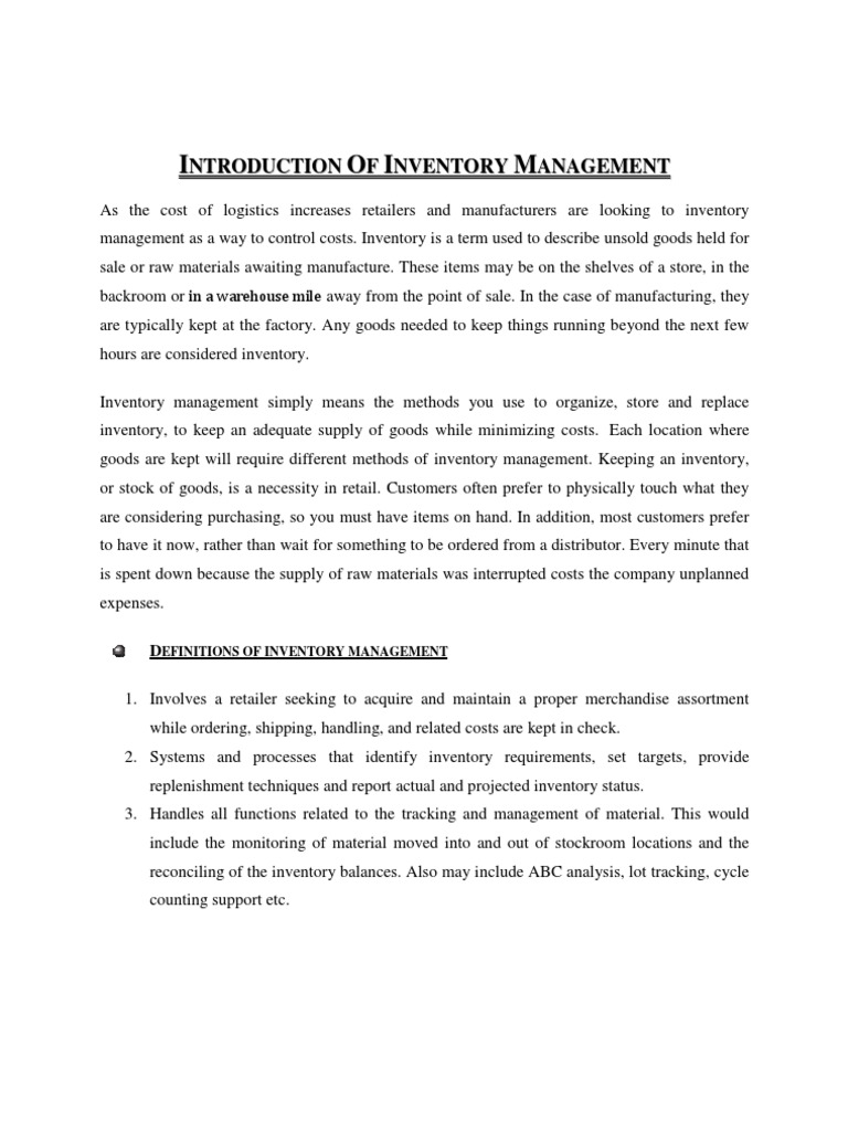 Introduction of Inventory Management Selected | PDF | Inventory | Cost ...