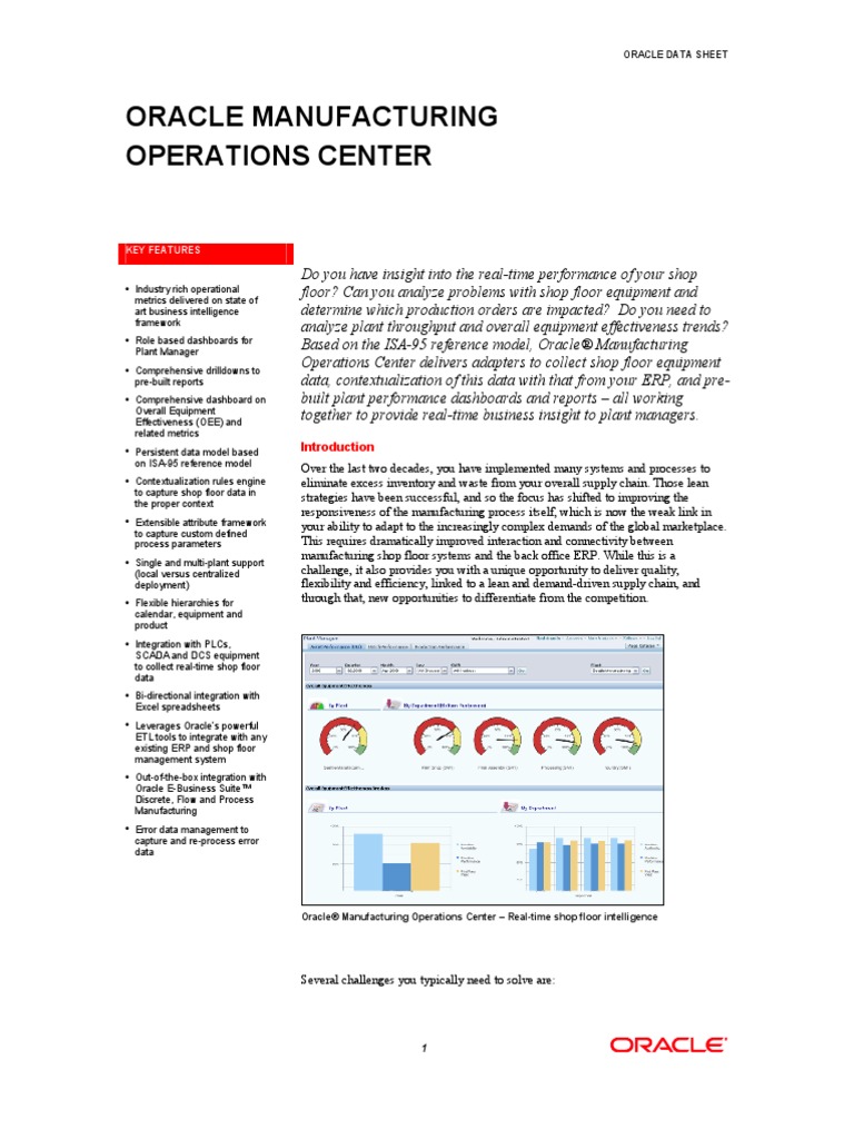 Oracle Manufacturing Operations Center: Key Features | PDF