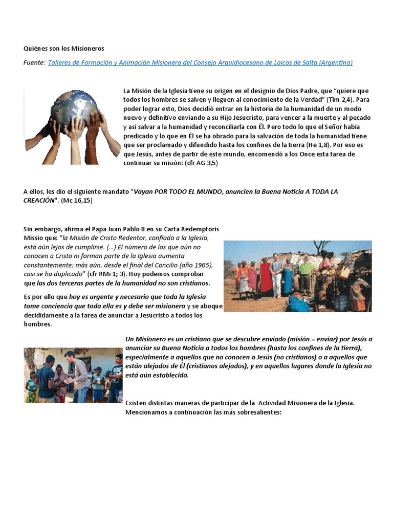 Misioneros: Vocación y Actividad en la Iglesia | PDF | Misionero ...