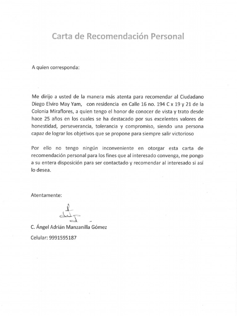 Carta de Recomendacion Personal | PDF