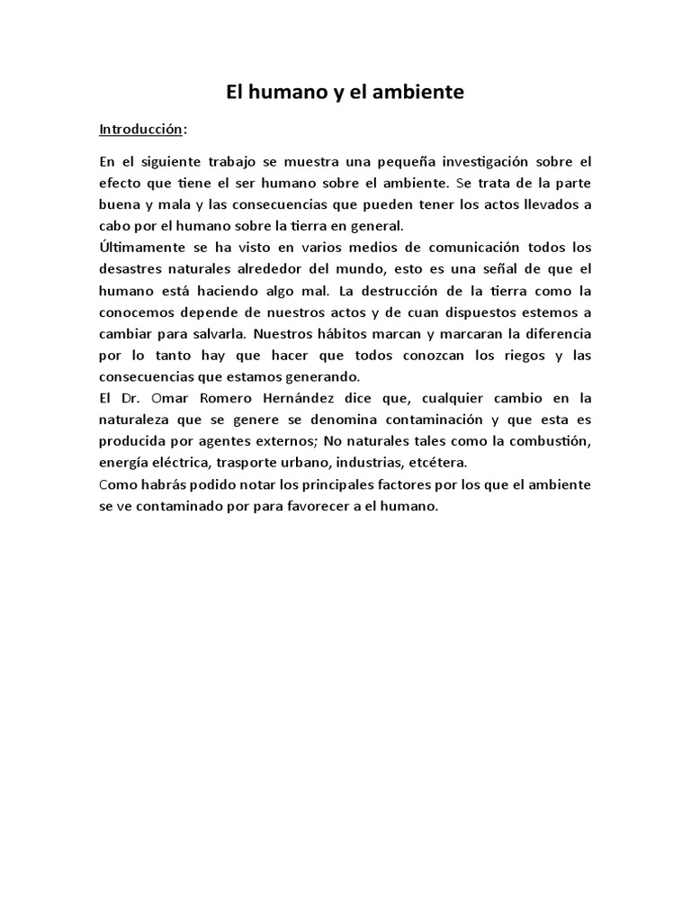 Impacto Humano en el Medio Ambiente | PDF | Contaminación | Entorno natural