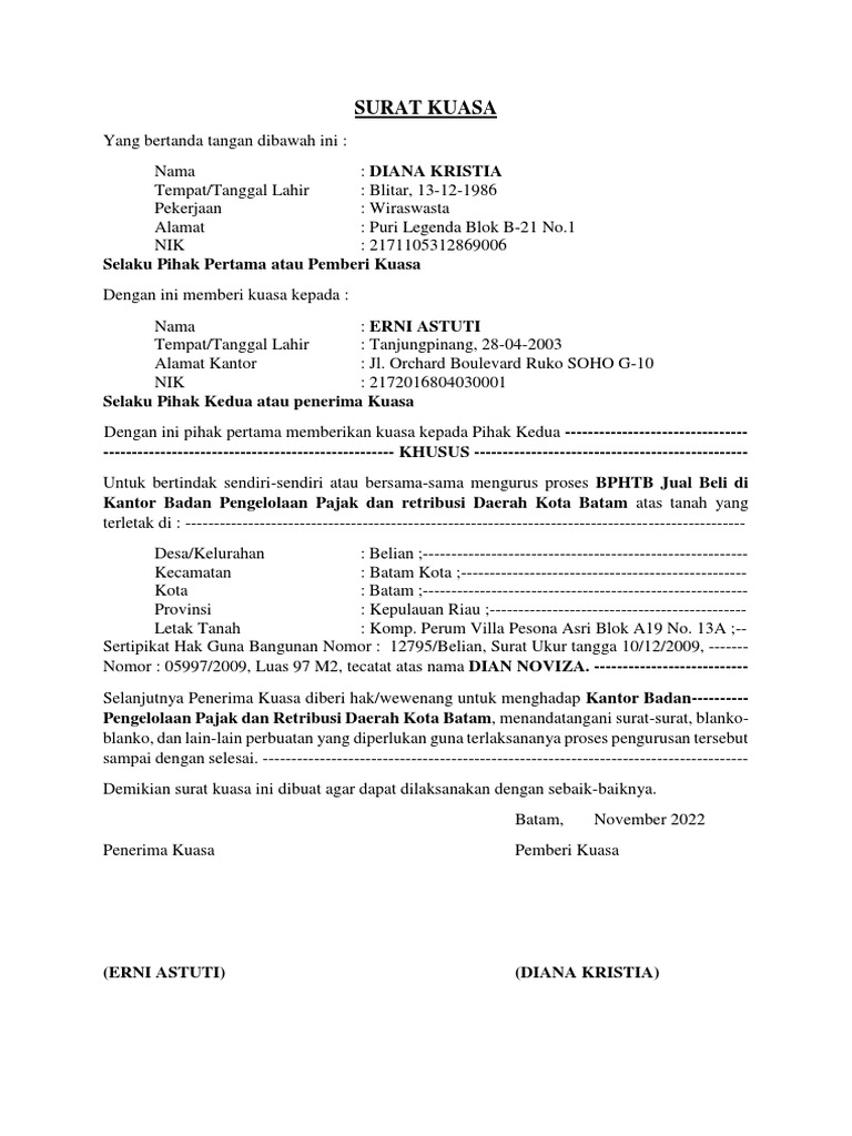 Surat Kuasa Penjualan Tanah | PDF