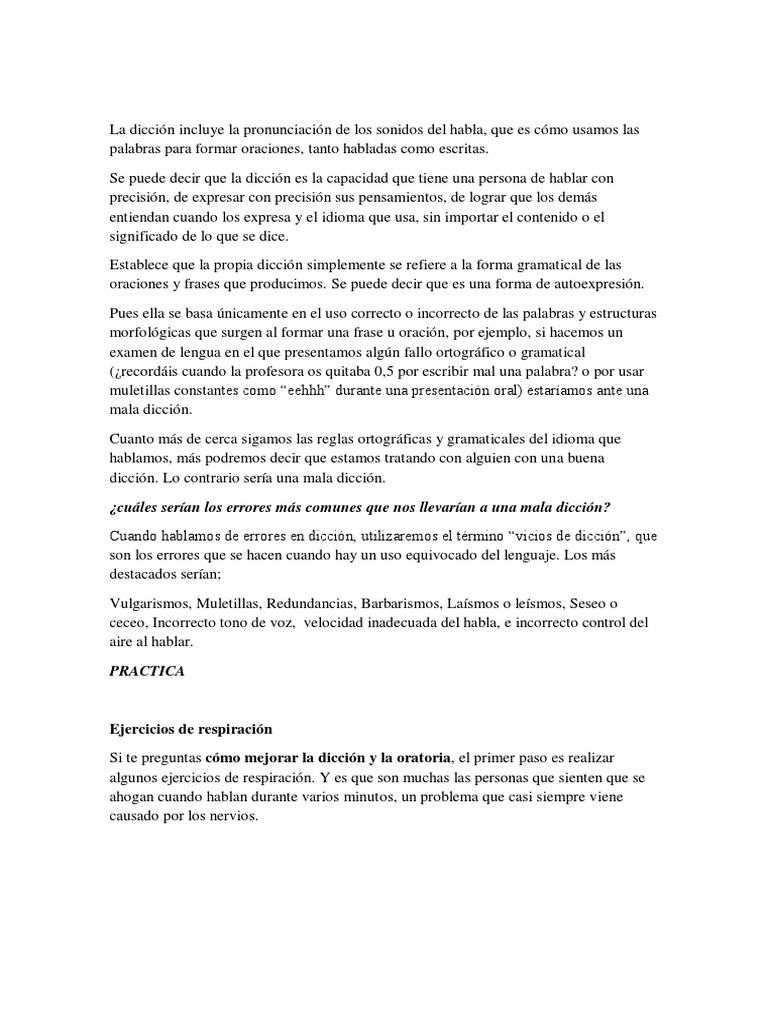 Ejercicios para Mejorar la Dicción | PDF | Vocal | Palabra