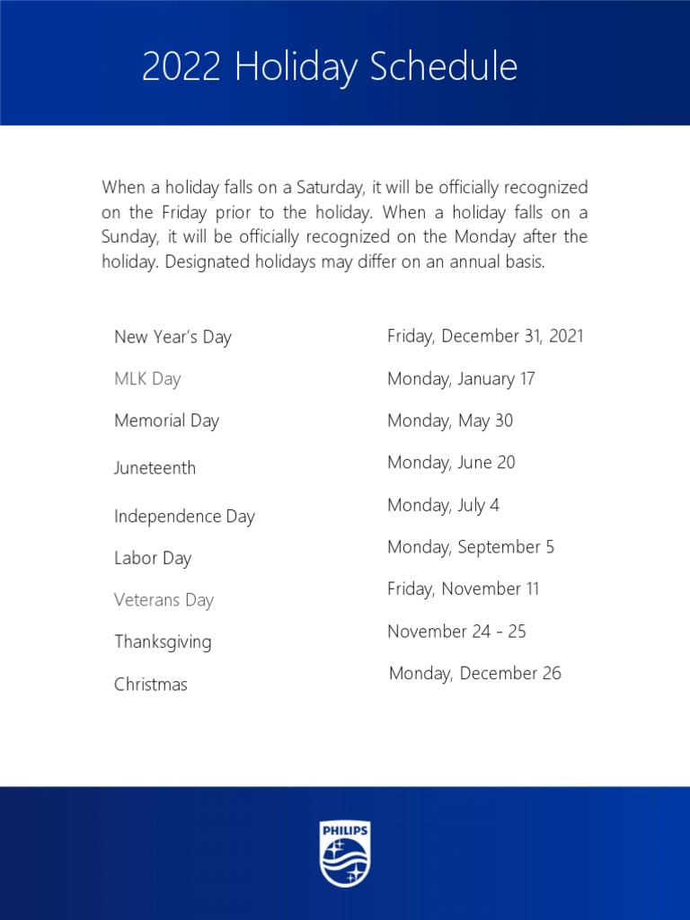 2022 Holiday Calendar PDF