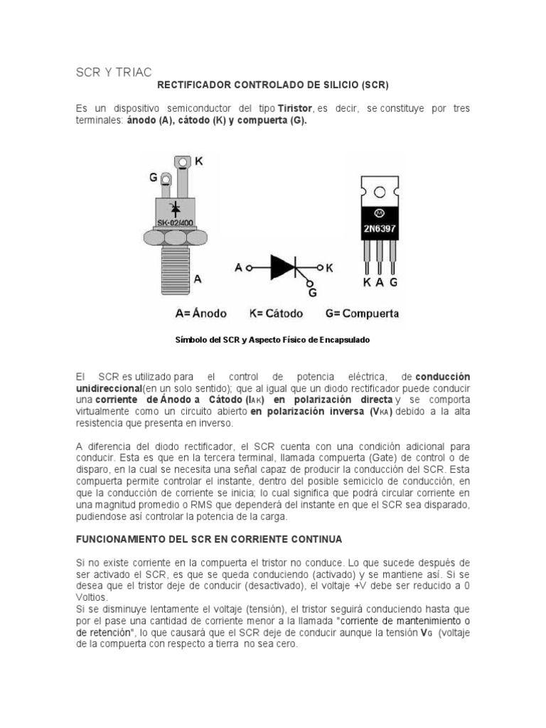 SCR y Triac | PDF | Rectificador | Corriente eléctrica
