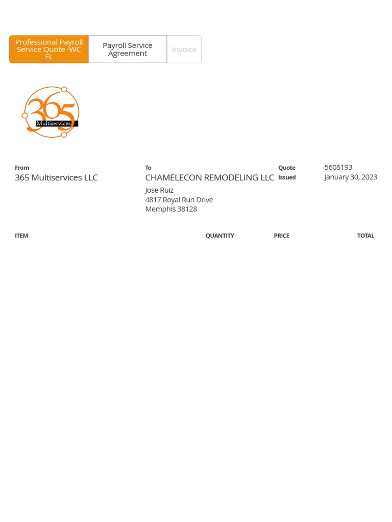 365 Multiservices LLC Contract PDF Payroll Tax Fee