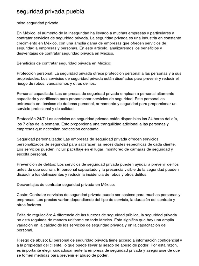 Seguridad Privada en México: Pros y Contras | PDF | Valores | México