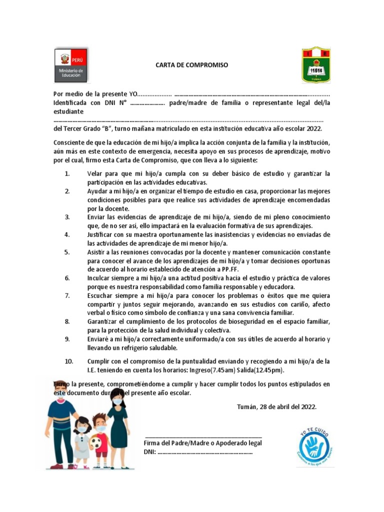 Carta de Compromiso para Padres de Familia 2021 | PDF | Evaluación ...