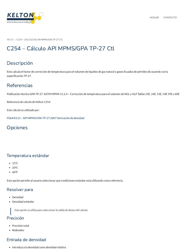 C254 - Cálculo de API MPMS - GPA TP-27 CTL - Ayuda de Kelton Software ...