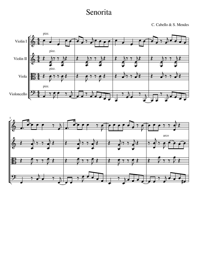 Senorita String Quartet Pdf Musical Instruments Musical Compositions