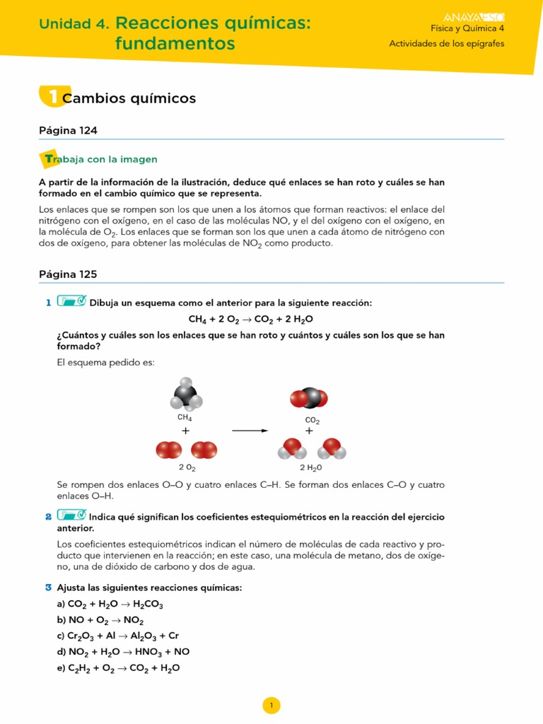 Solucionario Fisica y Quimica 4 ESO Tema 4 Reacciones Quimicas | PDF