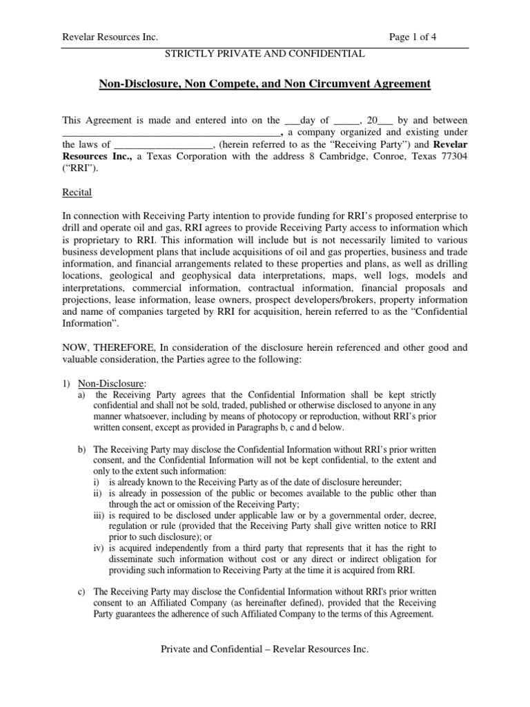 Non-Disclosure, Non Compete, and Non Circumvent Agreement | PDF | Law ...