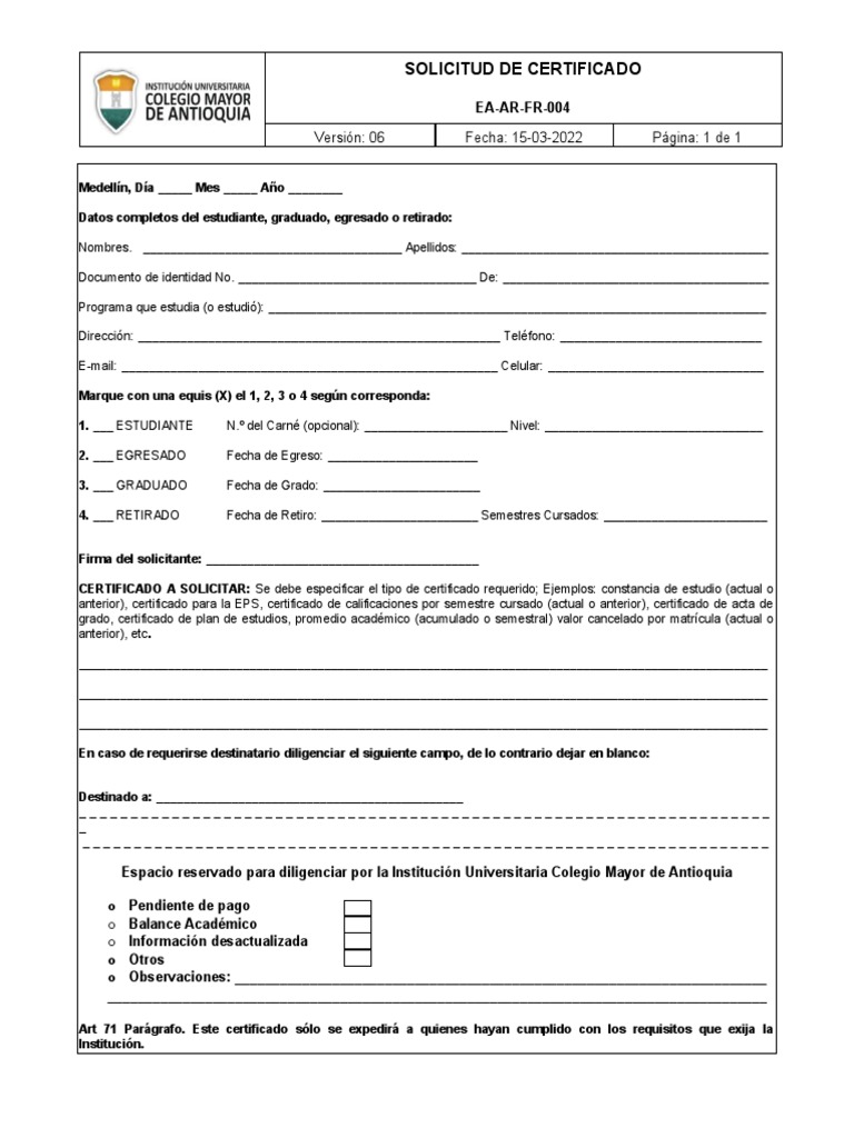 Solicitud de Certificado Académico | PDF
