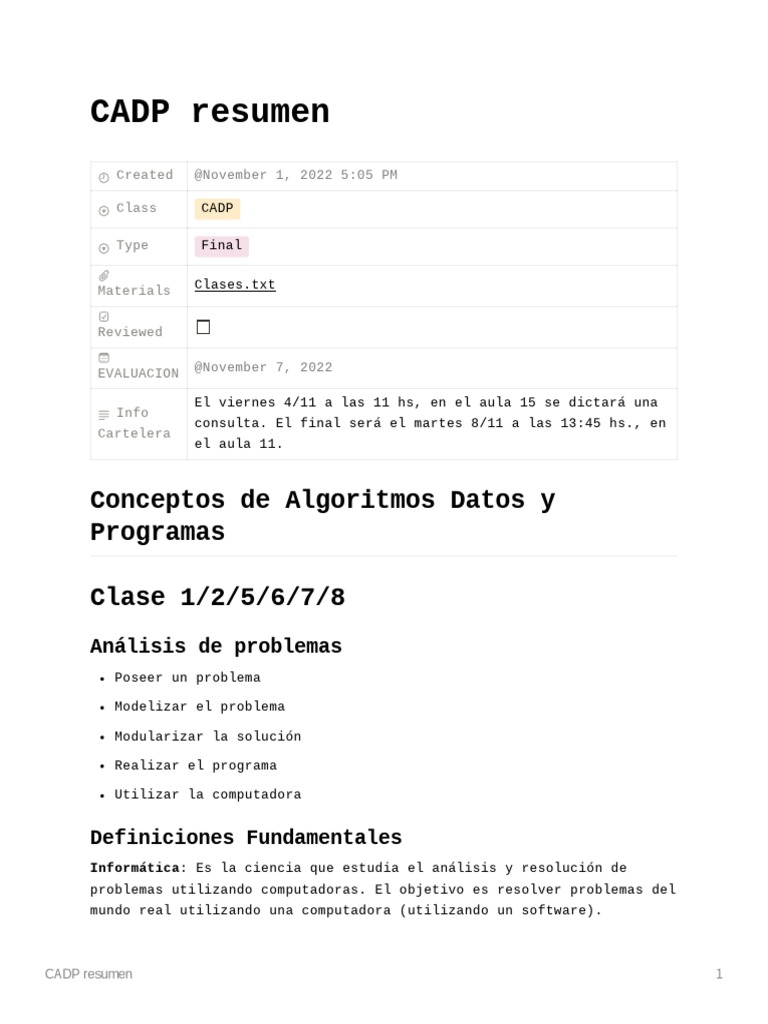 Resumen de CADP: Algoritmos y Programación | PDF | Puntero ...