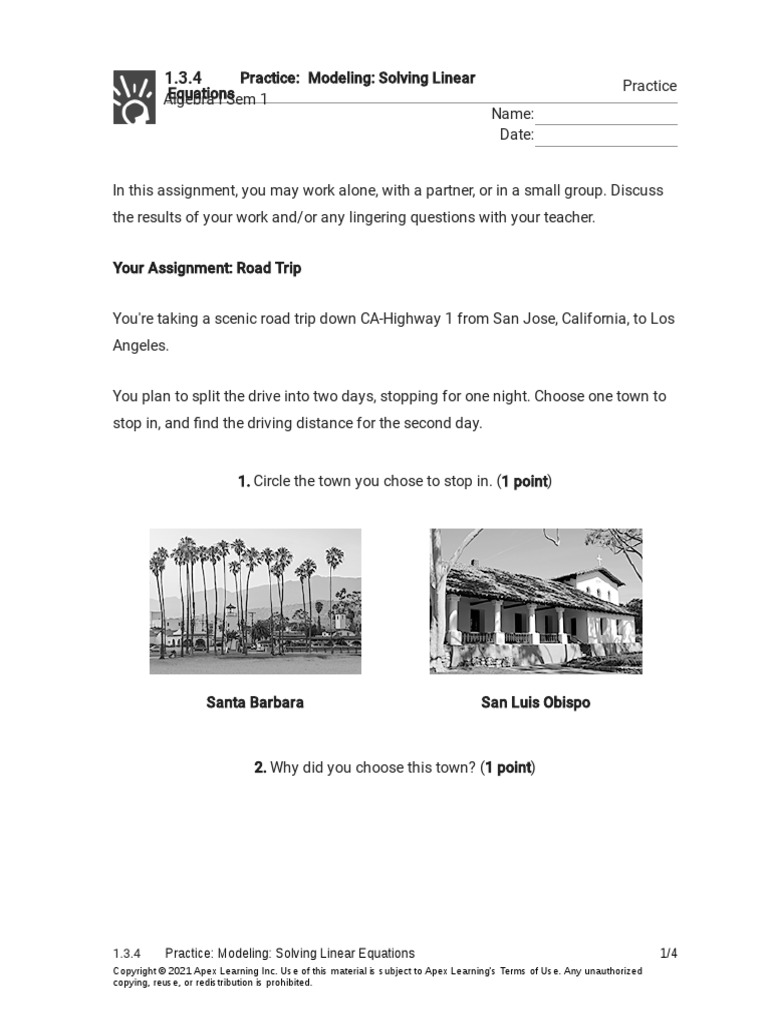 Algebra 1 - 1.3.4 Practice PDF | PDF | Equations | Applied Mathematics