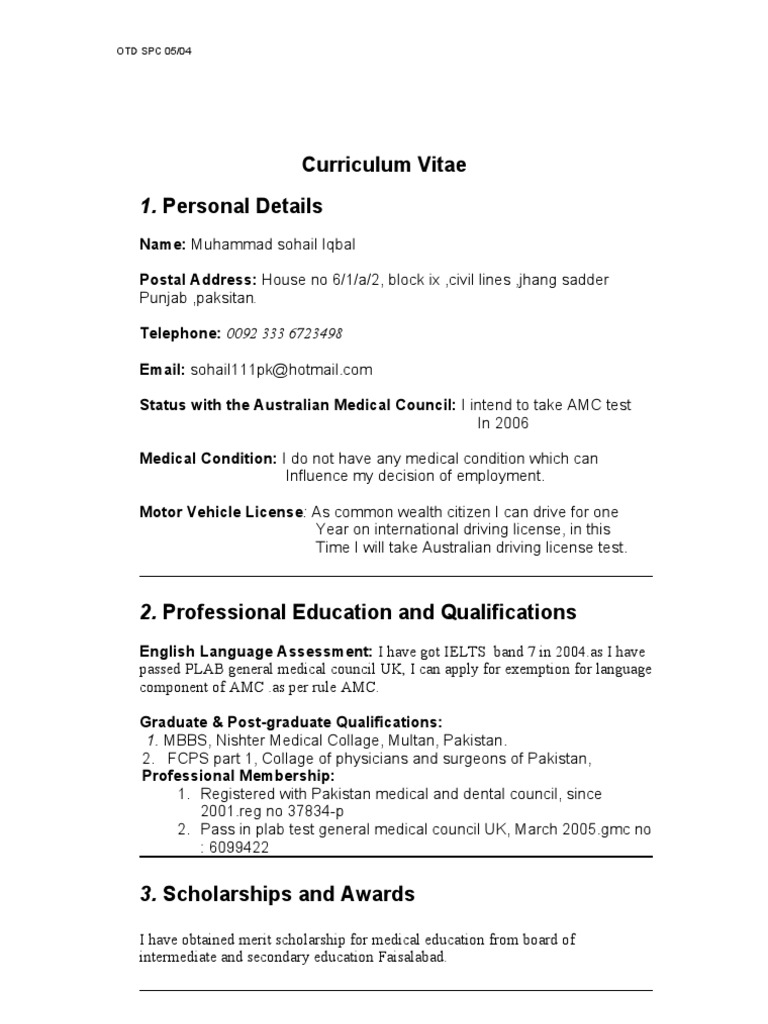 Proforma Curriculum Vitae | PDF | Medical School | Emergency 