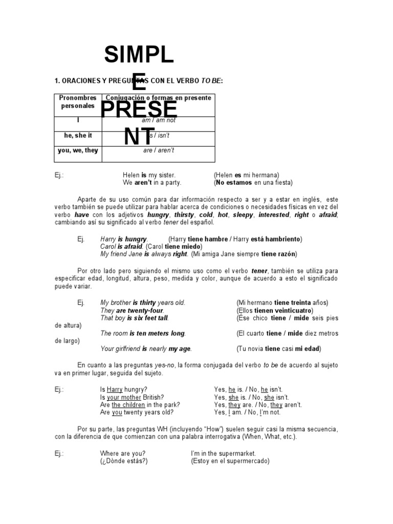 Uso del Presente Simple en Inglés | PDF | Verbo | Asunto (gramática)