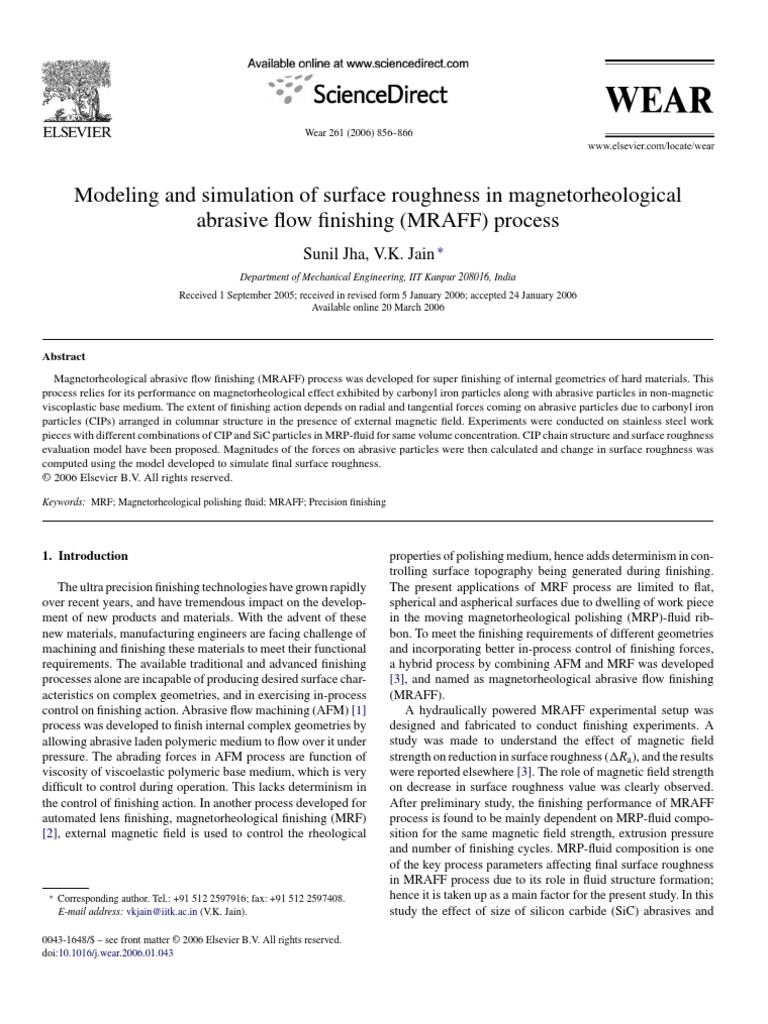 Modeling and Simulation of Surface Roughness in